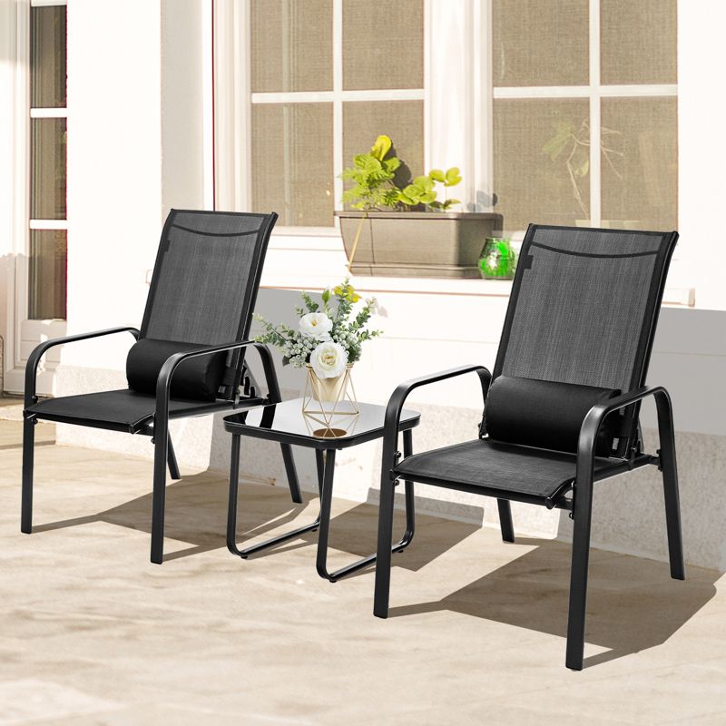 Tangkula 3PCS Patio Adjustable Back Stackable Chairs Side Table Set Bistro Set Classic Furniture Chair Set for Garden Black/Brown/Grey, 2 of 10