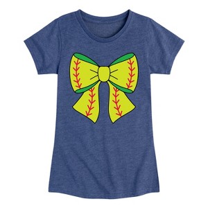 Girls' - Instant Message - Softball Bow Fitted Short Sleeve Graphic T-Shirt - 1 of 4