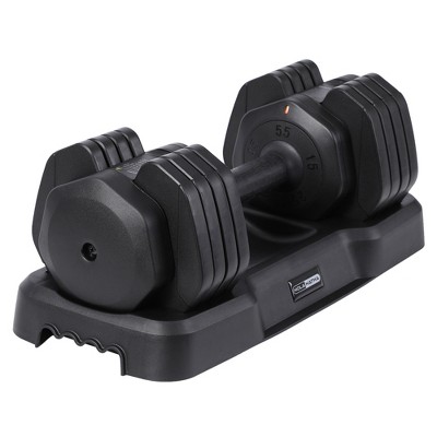 HolaHatha 5-in-1 Adjustable 15 to 55 Pound Dumbbell Free Weight Equipment w/Storage Tray & Double Locking System for Home Gym Fitness Workout, Single