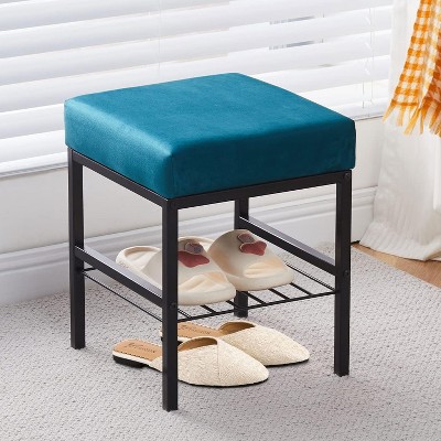 KTMBDW Vanity Stools Velvet Footstool, Soft Ottoman 4 Metal Legs, Furry Padded Seat, Modern Multifunctional Chairs for Living Room, Bedroom