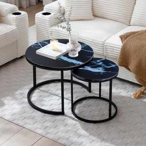 ALEXOUN Nesting Coffee Table Set of 2 - Easy to Use Round End Tables with Sturdy Metal Frame for Living Room, Bedroom & Apartment - 1 of 4