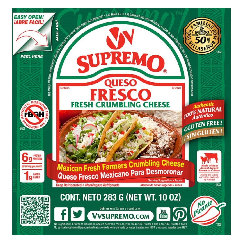 VV SUPREMO, FRESH CRUMBLING QUESO FRESCO CHEESE
