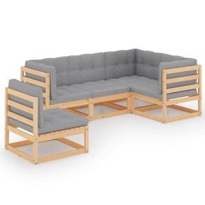vidaXL Patio Furniture Set 5 Piece Outdoor Sectional Sofa Solid Wood Pine - Natural With Cushion - 1 of 4