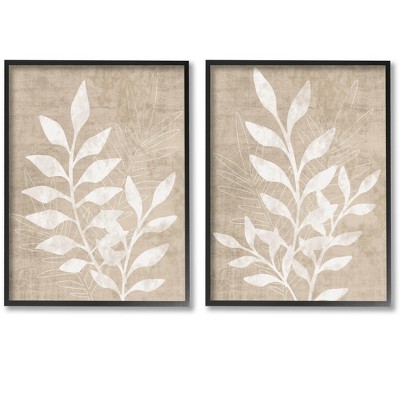 Stupell Industries Boho Botanical Leaf Silhouette 2 Piece Framed Giclee Art Set