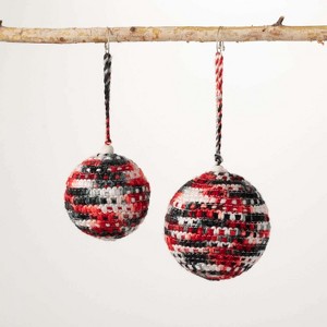 Sullivans Red-Black Knit Ball Ornaments Multicolor 6"H  Set of 2 - 1 of 2