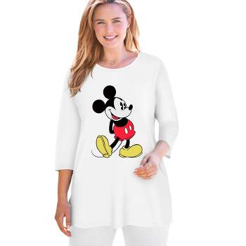 Ellos Women's Plus Size Disney Women's Three-Quarter Sleeve Tunic Classic Mickey Mouse