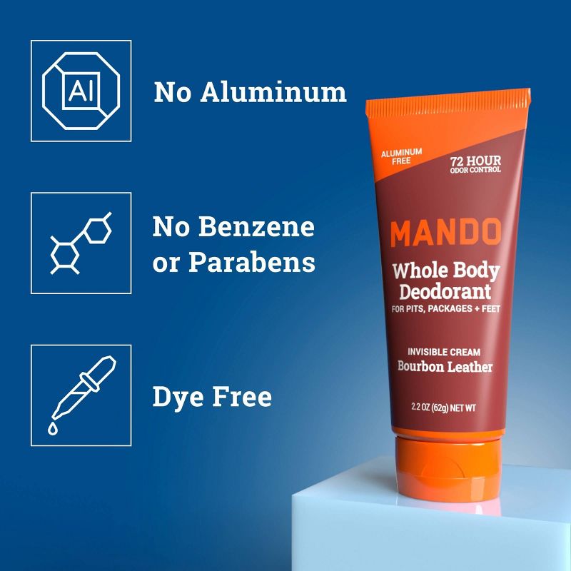 Mando Whole Body Deodorant - Men&#8217;s Aluminum-Free Invisible Cream Deodorant - Bourbon Leather - 2.2oz, 5 of 12