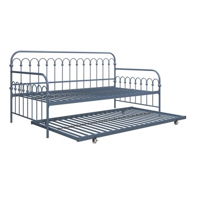 Stone Blue Twin Metal Daybed with Trundle and Slats
