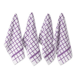Design Imports  Terry Windowpane Dishtowel Set 4 Piece, 16X26", Eggplant - 1 of 4