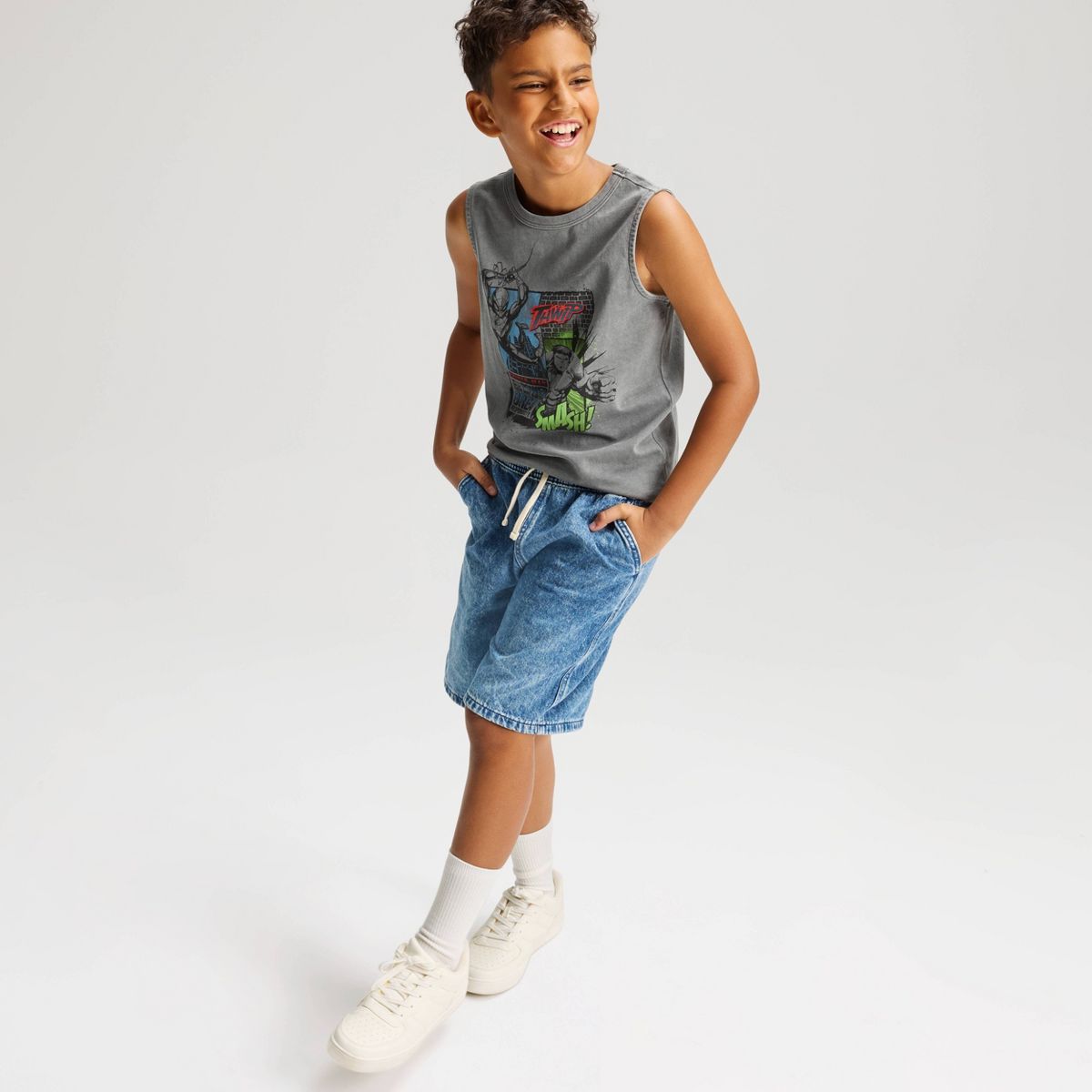 Boys' Short Sleeve Spider-Man & Hulk Graphic Tank Top - Cat & Jack™ Light Gray - thumbnail 4