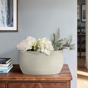 Vase Pottery Ecomix Ribbed Oval for Home Office Bedroom Living Room Modern Glam Decor - 8" Blue & Green - 1 of 4