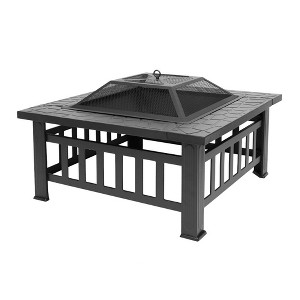 Karl Home | 31 in. Black Metal Patio Square Fire Pit - 1 of 4