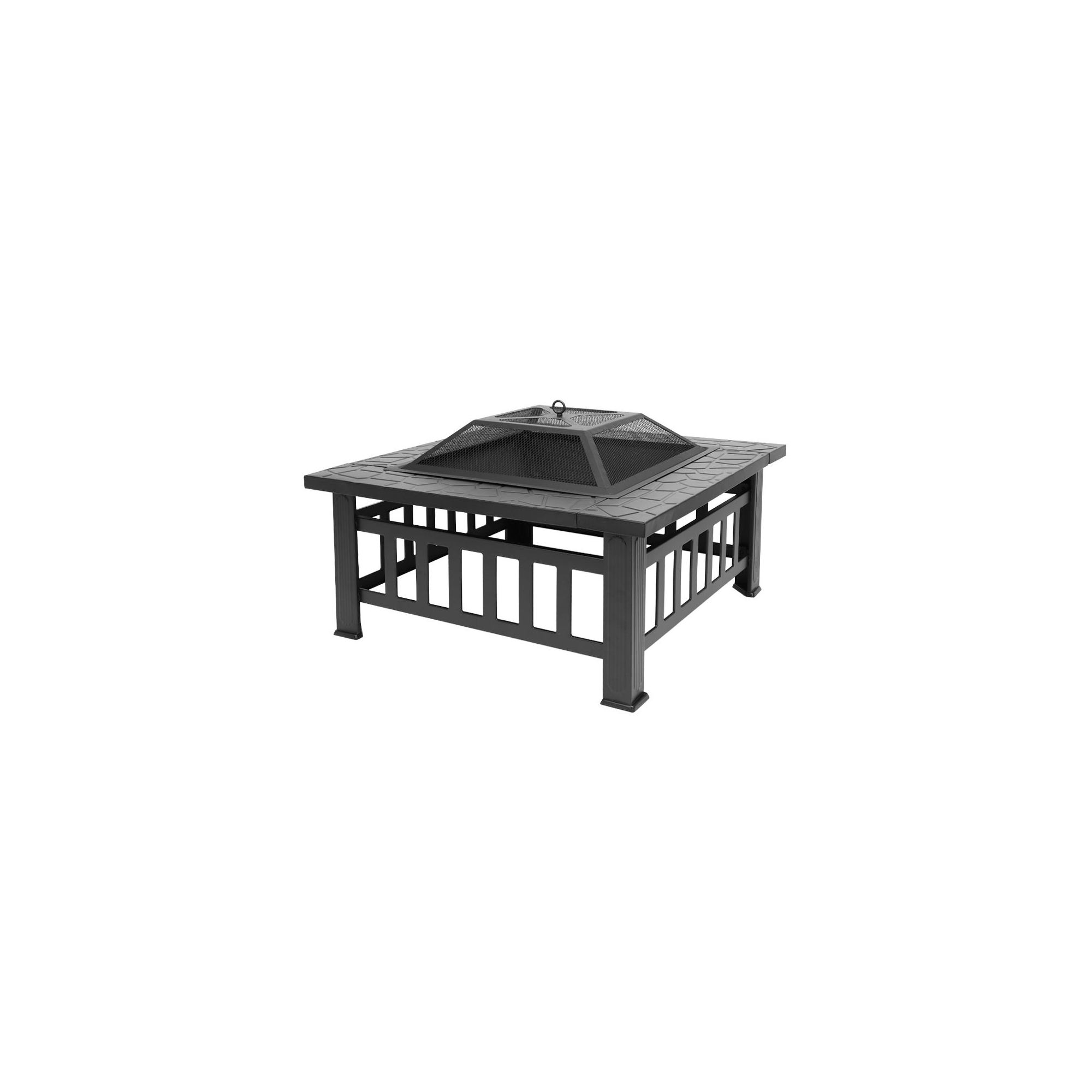 Karl Home 32" Square Wood Burning Fire Pit – Heavy Duty Iron, Black, Outdoor Patio Backyard Bonfire