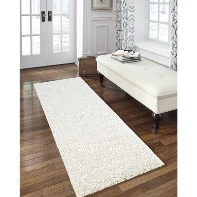 Ivory Beige Shag Runner Rug 2'2" x 7'6" Synthetic