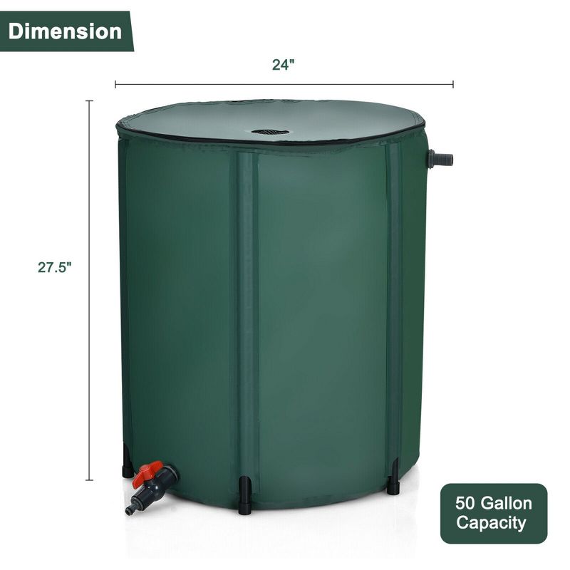 Costway 53 Gallon Portable Rain Barrel Water Collector Collapsible Tank w/Spigot Filter, 2 of 11