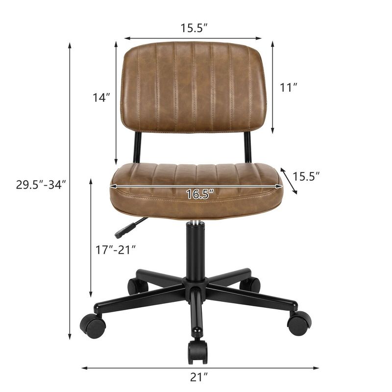 Costway 2PCS PU Leather Office Chair Adjustable Swivel Task Chair with Backrest Brown/Black/Orange/Green, 3 of 11