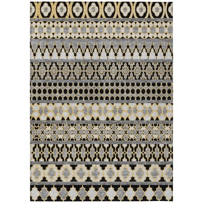 Charcoal Gray And Gold Quatrefoil Washable Indoor Outdoor Area Rug