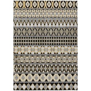 Charcoal Gray And Gold Quatrefoil Washable Indoor Outdoor Area Rug - 1 of 4