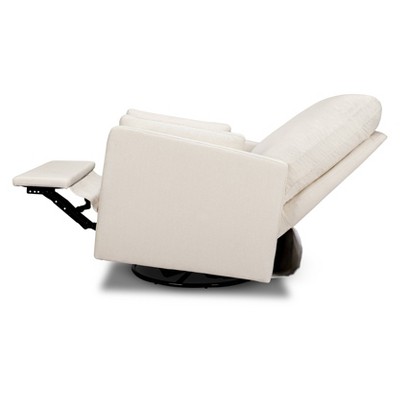 Cream Linen Swivel Recliner with Wood Frame