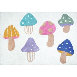HomeRoots 3' X 4' White Blue And Green Mushrooms Youthful Washable Area Rug - 1 of 3