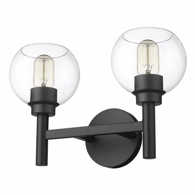 Contemporary Matte Black 2-Light Vanity Sconce with Clear Glass