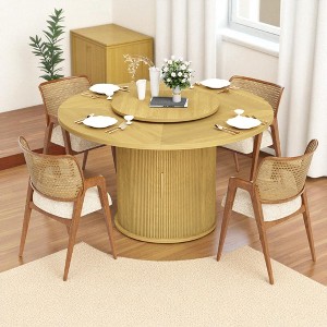 Mshliw 55" Round Dining Table for 6 with Rotating Tray, Double-Tier Storage Rack & Wavy-Striped Sliding Doors, Modern Dining Table for Dining Room - 1 of 4