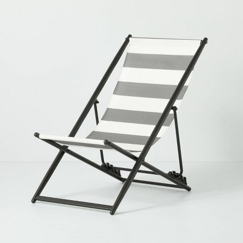 Striped Foldable Beach Lounger Chair Black White Hearth Hand With Magnolia Target - Black And White Folding Patio Chairs