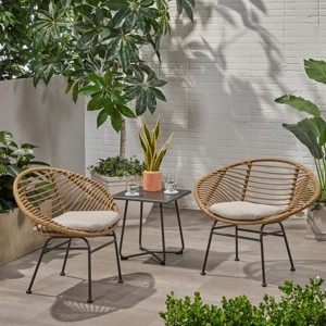 Outdoor PE Rattan Armless Chairs Set Of 2,Patio Upholstered Rattan Armless Chair With Iron Frame,Garden Rattan Backrest Chair-Coolbibila - 1 of 4