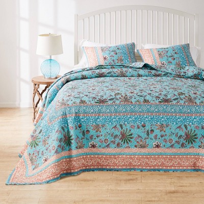 Greenland Home Fashions 3pc Audrey Turquoise Reversible Bedspread Set
