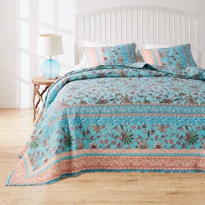 Greenland Home Fashions 3pc Audrey Turquoise Reversible Bedspread Set - 1 of 4