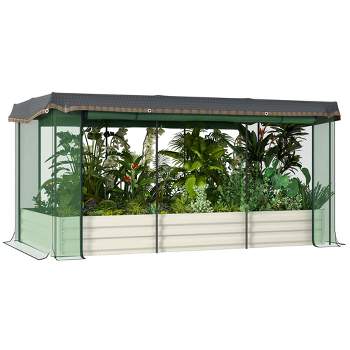 Outsunny Galvanized Raised Garden Bed, Planter Box with Crop Cage and Shade Cloth