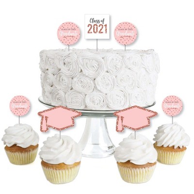 Big Dot of Happiness Rose Gold Grad - Dessert Cupcake Toppers - 2021 Graduation Party Clear Treat Picks - Set of 24