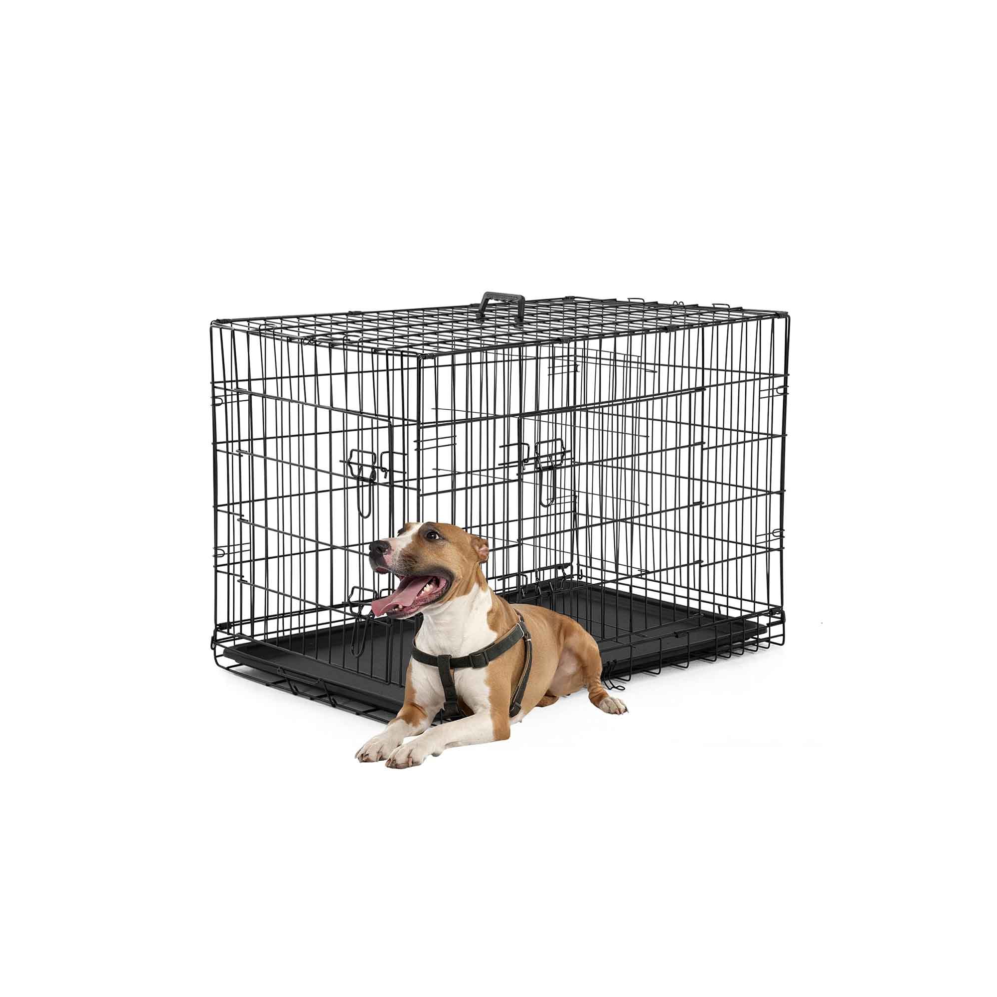 FDW Dog Crate Dog Kennel Cage with Double Door,36 inch Folding Metal Wire Dog Cage with Removable Tray÷r Panel,Pet Crate for Medium Dogs,Black