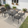 Hzzkey 5-Piece Rectangular Patio Dining Set, Cast Aluminum,Blue Cushions, Umbrella Hole,Black - 4 of 4