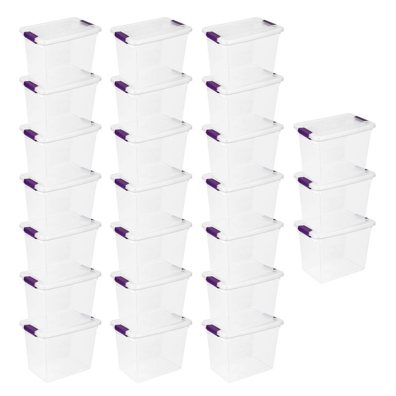Sterilite 27 Qt ClearView Latch Storage Box Stackable Bin with Latching Lid, Plastic Container to Organize Clothes in Closet, Clear Base, Lid, 24-Pack, 2 of 7