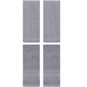REGALWOVEN 4 Pcs Bathroom Cotton Soft and Absorbent Geometric Hand Towel 13" x 29" - 1 of 4