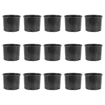 Pro Cal Round 7 Gallon Wide Rim Durable Stackable Plastic Garden Plant Nursery Pot with Drainage Hole, for Indoor or Outdoor Use, Black (15 Pack)