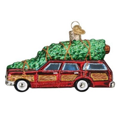 Old World Christmas 2.5 Inch Station Wagon With Tree Wood Look Trim Ornament Tree Ornaments