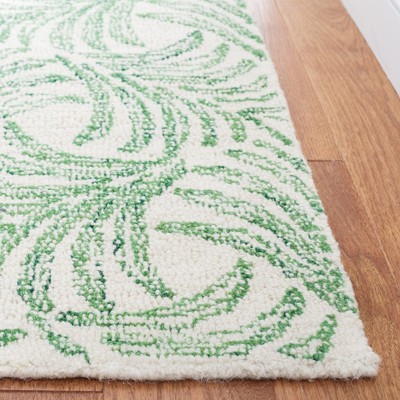 Ivory and Green Floral Hand-Tufted Wool Silk Rug, 8' x 10'