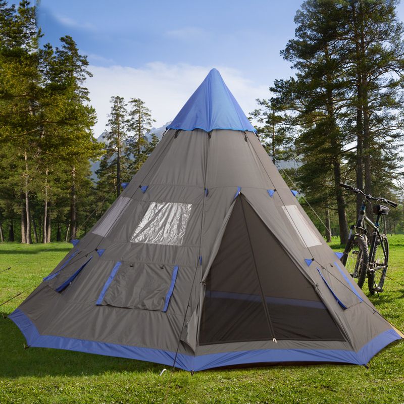 Outsunny 12Ft Camping Tent 6-7 Person 4 Season with 8 Mesh Windows, Outdoor Tent with Waterproof Material for Family and Friends Camping, 2 of 9