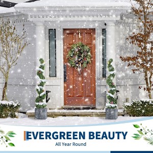 Artificial Boxwood Spiral Topiary Tree Set of 2, Potted Boxwood Topiary Plant with 7 PCS Butterfly Ornaments, Fake Shrubs Tree for Front Door - 1 of 4
