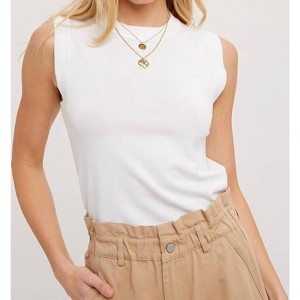 Women's HIGH NECK SLEEVELESS KNIT TOP - BluIvy - 1 of 4