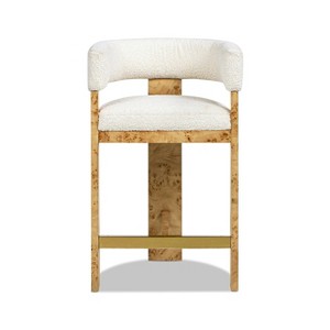 Jennifer Taylor Home Vavona 26.5" Burl Upholstered Barrel Back Counter Height Bar Stool, Polar Off-White Faux Shearling Fur - 1 of 4