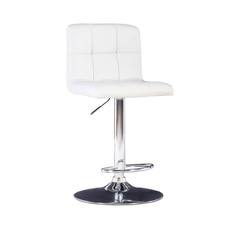 Photos - Chair Preston Adjustable Faux Leather Quilted Swivel Seat Barstool White - Powel