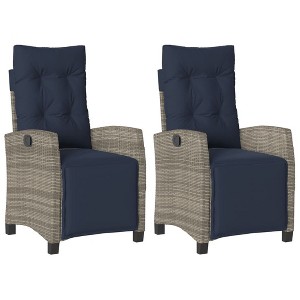 vidaXL Reclining Patio Chairs with Footrest - Set of 2, Adjustable Poly Rattan Loungers, Weather-Resistant & UV-Protected, Easy Clean, Navy Cushions - 1 of 4