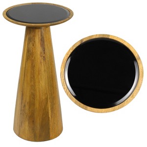 JONATHAN Y Linden 21.5" Farmhouse Industrial Mango Wood Drink Table with Round Black Glass Top & Cone Pedestal Base - 1 of 4