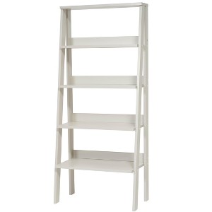 Okak Modern Ladder Bookshelf with 5-Tier, 55in Bookshelf with Wood Frame, Bookcase for Living Room, Office, Bedroom, Grey - 1 of 4