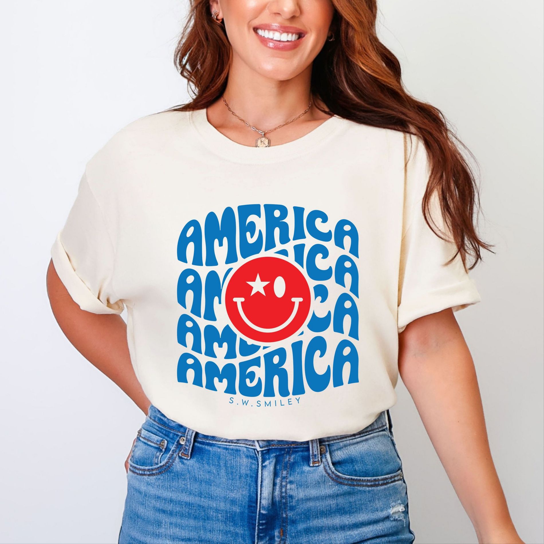 Simply Sage Market S.W.Smiley America Stacked Garment Dyed Tee