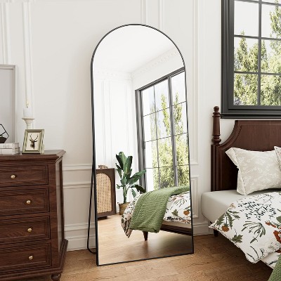 Yeddi 27"X 71" Oversized Arched Black Full Length Mirror Arched Wall Mirror,Extra Large Full Length Mirror,Floor Body Mirror With Stand-The Pop Home