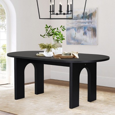 67" Oval Dining Table, Modern Simple Design Dining Table with 2 Legs for 4-6 person, Living Room, Apartment, Indoor Furniture - Maison Boucle